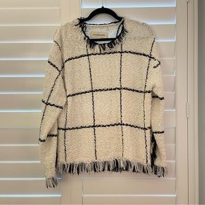 By Malene Birger Windowpane Print Sweater With Fringe White Size XS